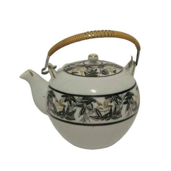 Unknown Other - Porcelain Hand Painted Gold Black Tea Pot Made Japan Birds Small Swallow Doves